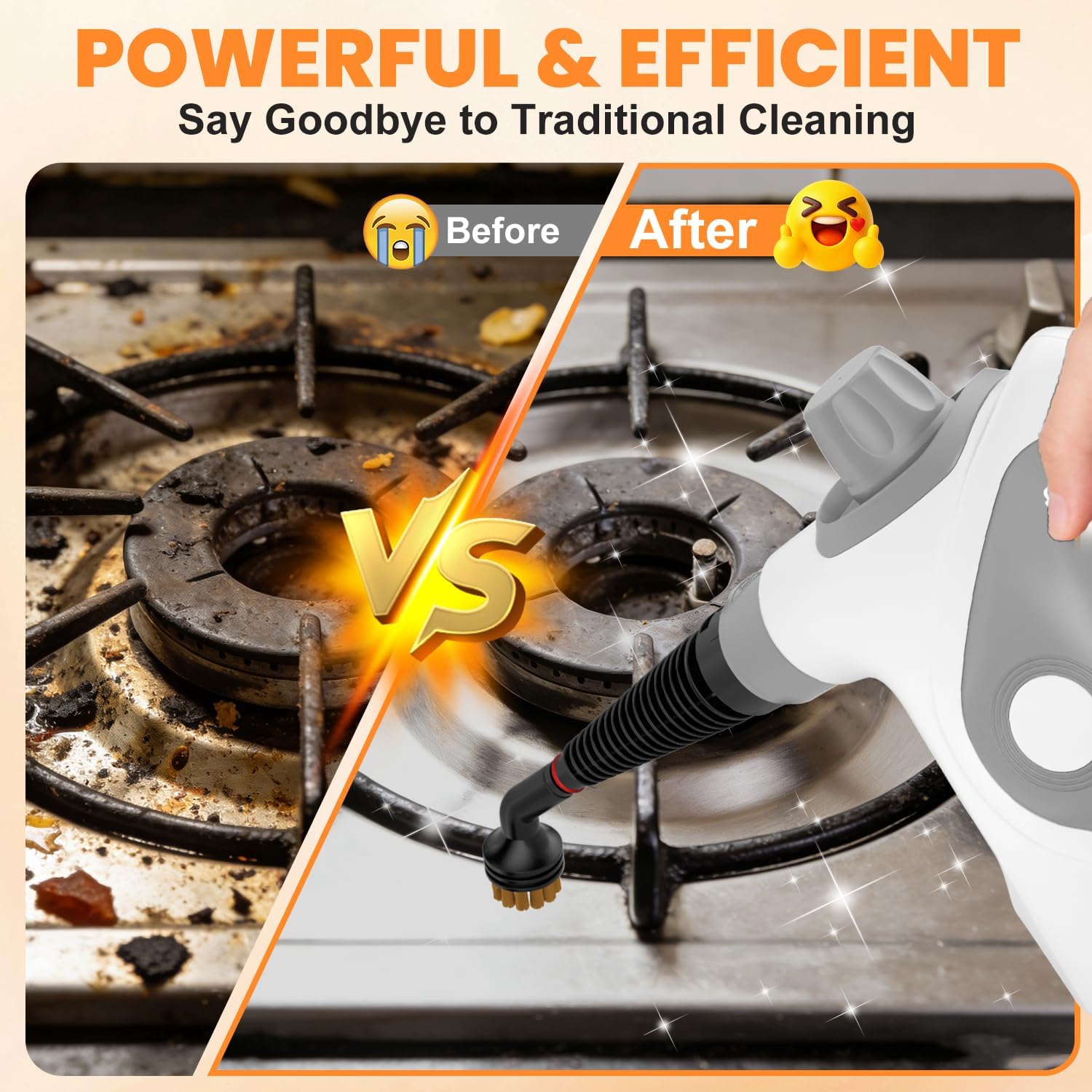 Skiennix Handheld Steam Cleaner - Portable Pressurized Steamer with 15 Accessories for Multi-Surface Cleaning | Grey Cap & Handle