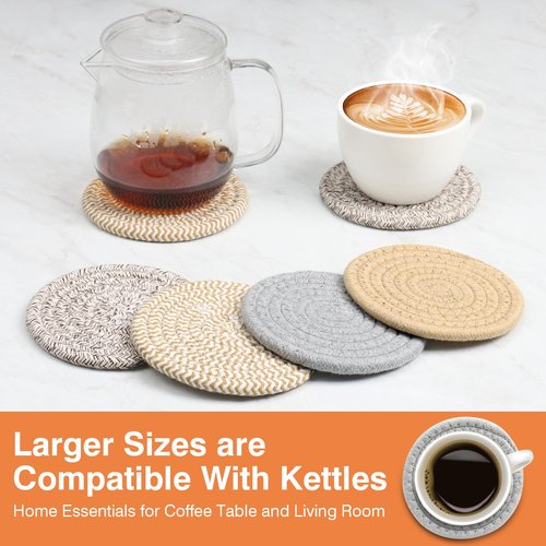4.8 Inch Woven Drink Coasters Set of 4, Thick Absorbent Coasters, Boho Cotton Neutral Fabric Coaster for Desk Table Office Decor Posavasos for Coffee Cups with Gift Box (Multicolored, 4Pack)