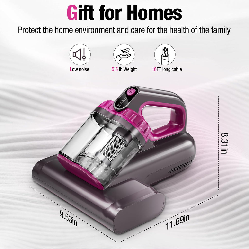 BYHUME Mattress Vacuum Cleaner, 17Kpa 650W Bed Vacuum Cleaner, 273nm UV-C Light & Ultrasonic 145°F Heating, 80000 RPM/Min Brushroll Rotation, Wide Suction Port for Pillows Cribs Sofa, Black Corded