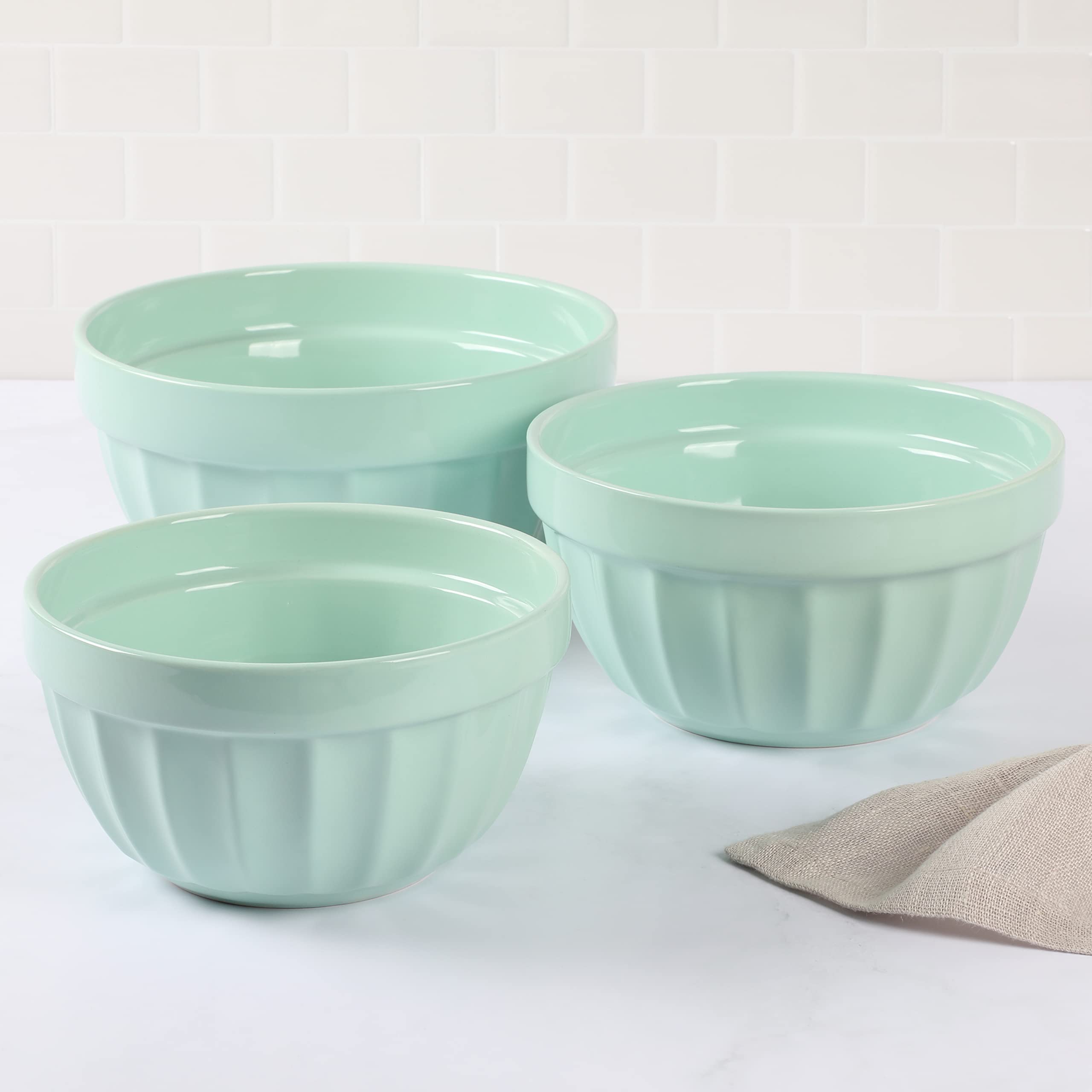 Martha Stewart Broadbrook 3 Piece 4 Qt, 2.8 Qt, 2.1 Qt Stoneware Bowl Set - Martha Blue