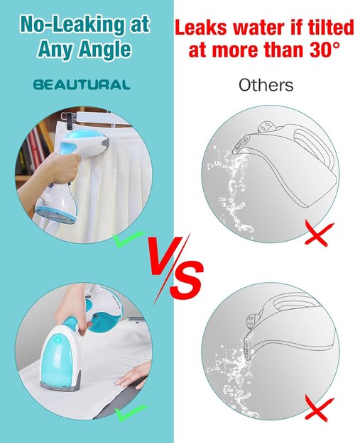 Beautural Portable Handheld Clothes Steamer - Fast 30-Second Heat-Up, Auto-Off, Large Water Tank