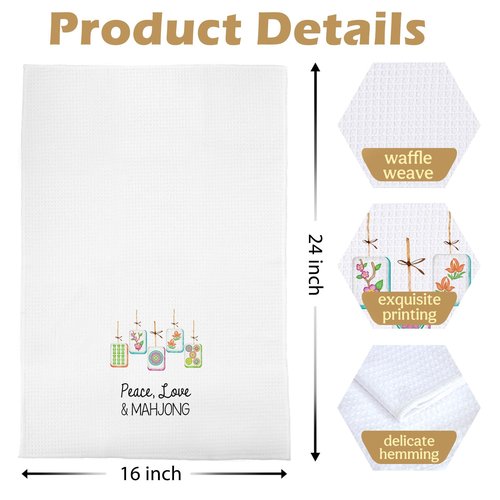 BlissfulAbon Mahjong Gifts Dish Towels - Mahjong Waffle Weave Kitchen Towels, Mah Jong Decorative Hand Towel, Hostess Gifts Tea Towel, 16×24 Inches