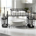 Lihou PapaQ Metal Buffet Caddy Tabletop Organizer, Flatware Napkin and Plate Picnic Caddy Stackable Serving Set for Kitchen, Picnic, Camping, Party,Dining, Entertaining, Parties,Thanksgiving