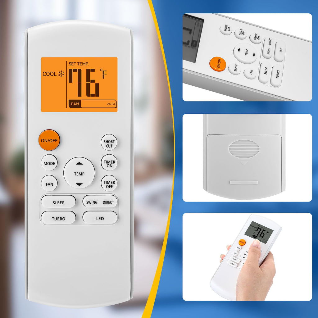 Saillong Smart Replacement Remote Control Compatible with Midea RG57/BGE Ac Air Conditioner, Includes 2 AAA Batteries, Portable Air Conditioner Parts