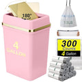WSBArt Bathroom Trash Can with Lid 4 Gallon Pink Trash Can Bedroom Trash Can Small Garbage Can with 300 Counts Trash Bags for Small Bathroom Bedroom Office