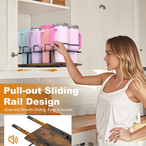 Housolution Pull Out Water Bottle Organizer for Cabinet, Slide Out Tumbler Storage Organizer for 10 to 40 oz Cups, Sliding Cup Holder Rack Compatible with Stanley, Owala and Other Brands (Patented)