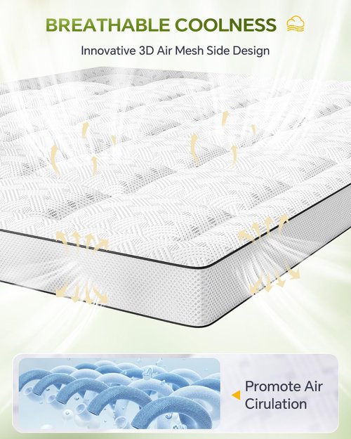 Qocismile 3 Inch Mattress Topper Queen,Pillow Top Mattress Topper with Bamboo Rayon Cover,Breathable Mesh Side Mattress Pad,21" Deep Pocket,Soft Support for Queen Size Memory Foam Mattress Bed Topper