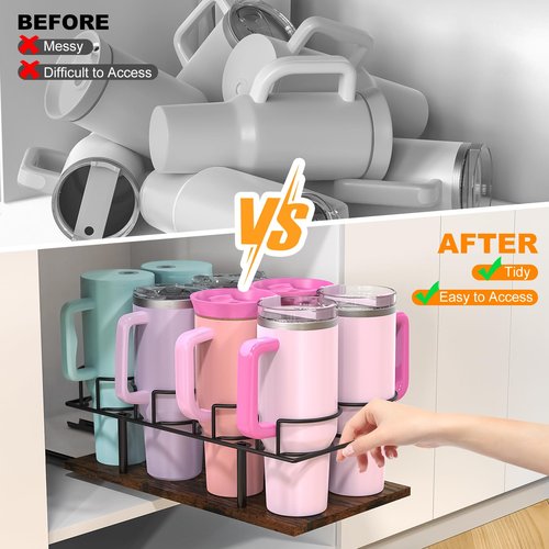 Housolution Pull Out Water Bottle Organizer for Cabinet, Slide Out Tumbler Storage Organizer for 10 to 40 oz Cups, Sliding Cup Holder Rack Compatible with Stanley, Owala and Other Brands (Patented)
