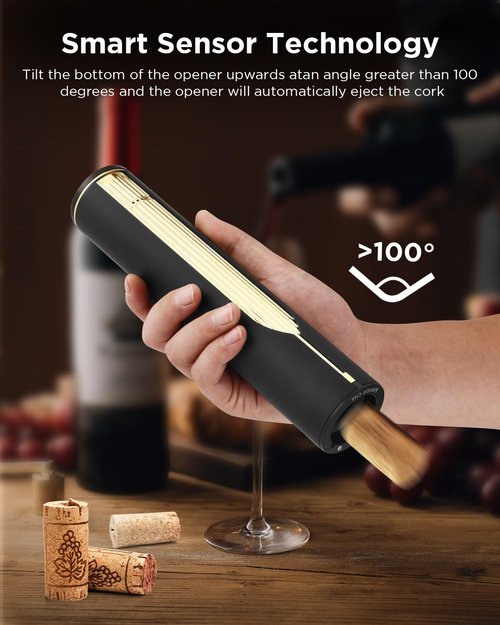Newise Rechargeable Electric Wine Opener with Charging Base & Foil Cutter, Automatic Corkscrew for 60 Bottles, Luxury Gift for Wine Lovers Women Men - Gold & Black