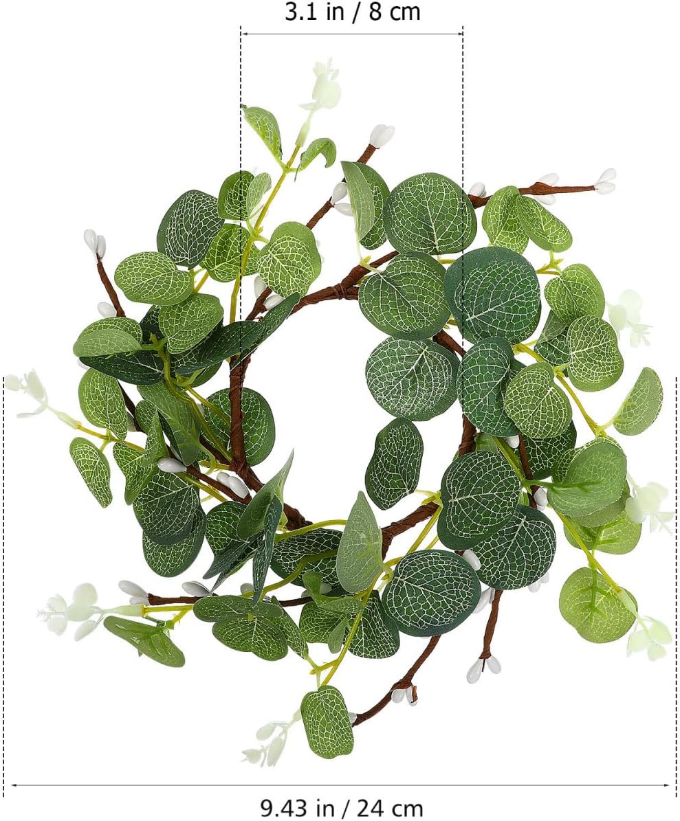 Zerodeko Easter Candle Ring Set - Eucalyptus Leaves Wreath Pillar Holders | 8cm Table Decor