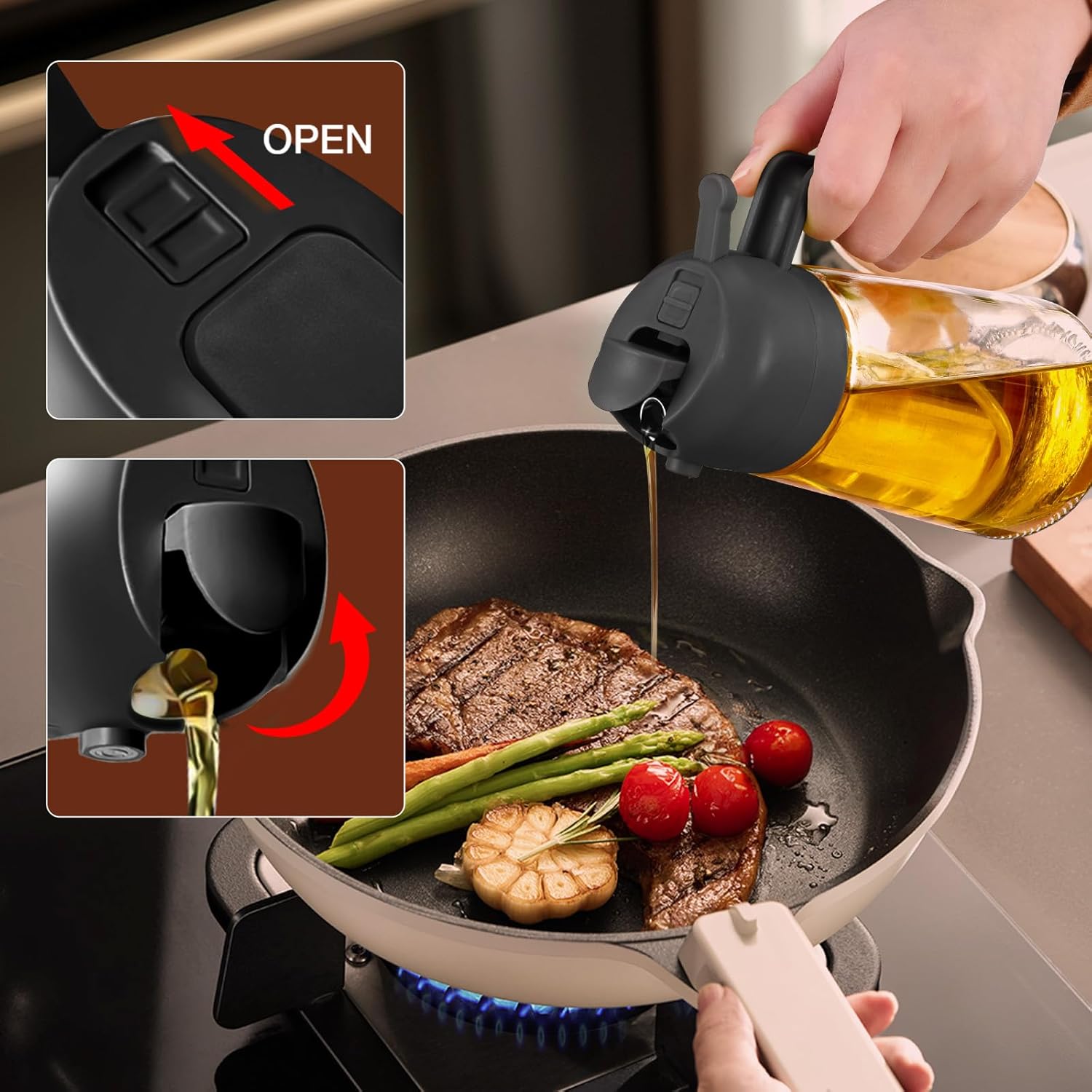 YARRAMATE Glass Olive Oil Sprayer - 16oz Premium Food Grade Dispenser for Cooking & BBQ (Black)