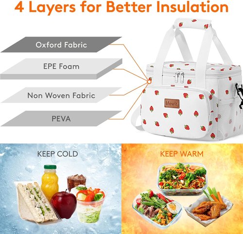 Lifewit Insulated Lunch Bag - Soft Cooler Tote for Adults | Strawberry, 12-Can Capacity (9L)