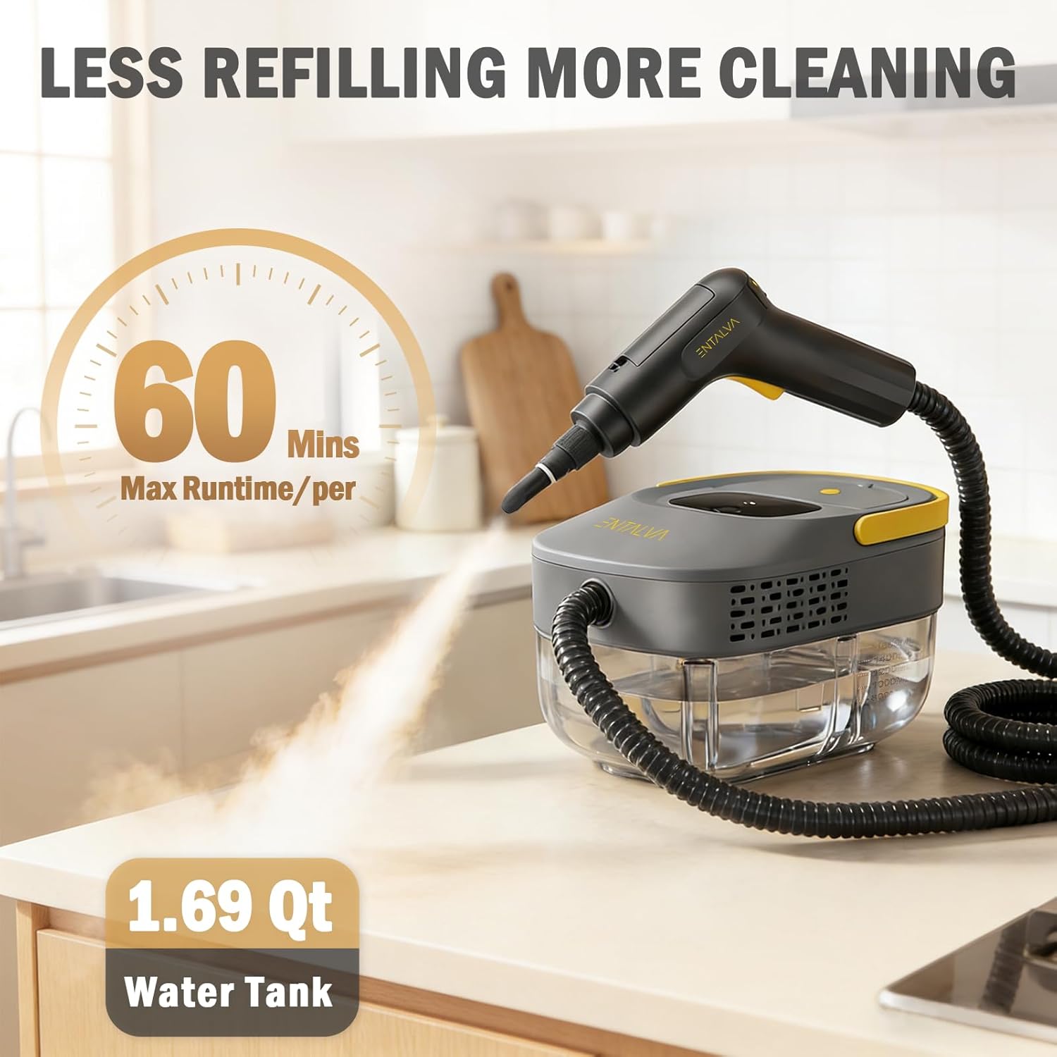 Skiennix Steam Cleaner - 1600W Handheld Steamer with 1.69QT Tank & 15 Accessories for Home Cleaning