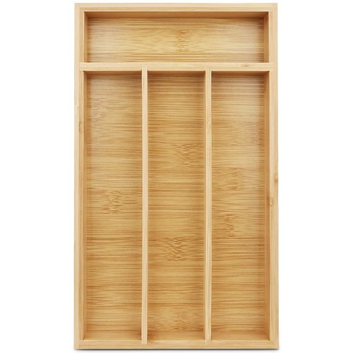shenee Small Silverware Organizer, Bamboo Drawer Organize, Bamboo Silverware Drawer Organizer, Spoon Flatware Storage with Grooved Drawer Dividers