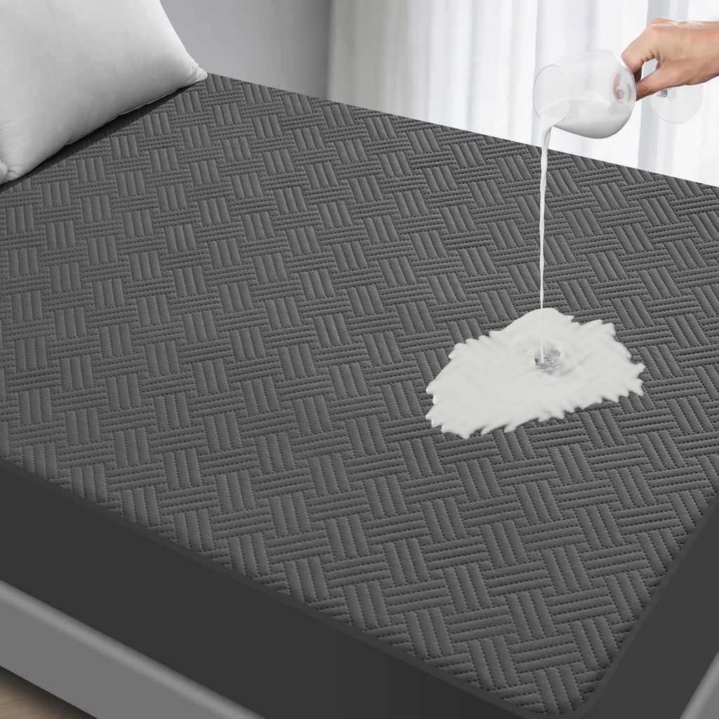 Skiennix Waterproof Mattress Protector - Breathable, Noiseless Twin Bed Cover with Deep Pockets (Gray)