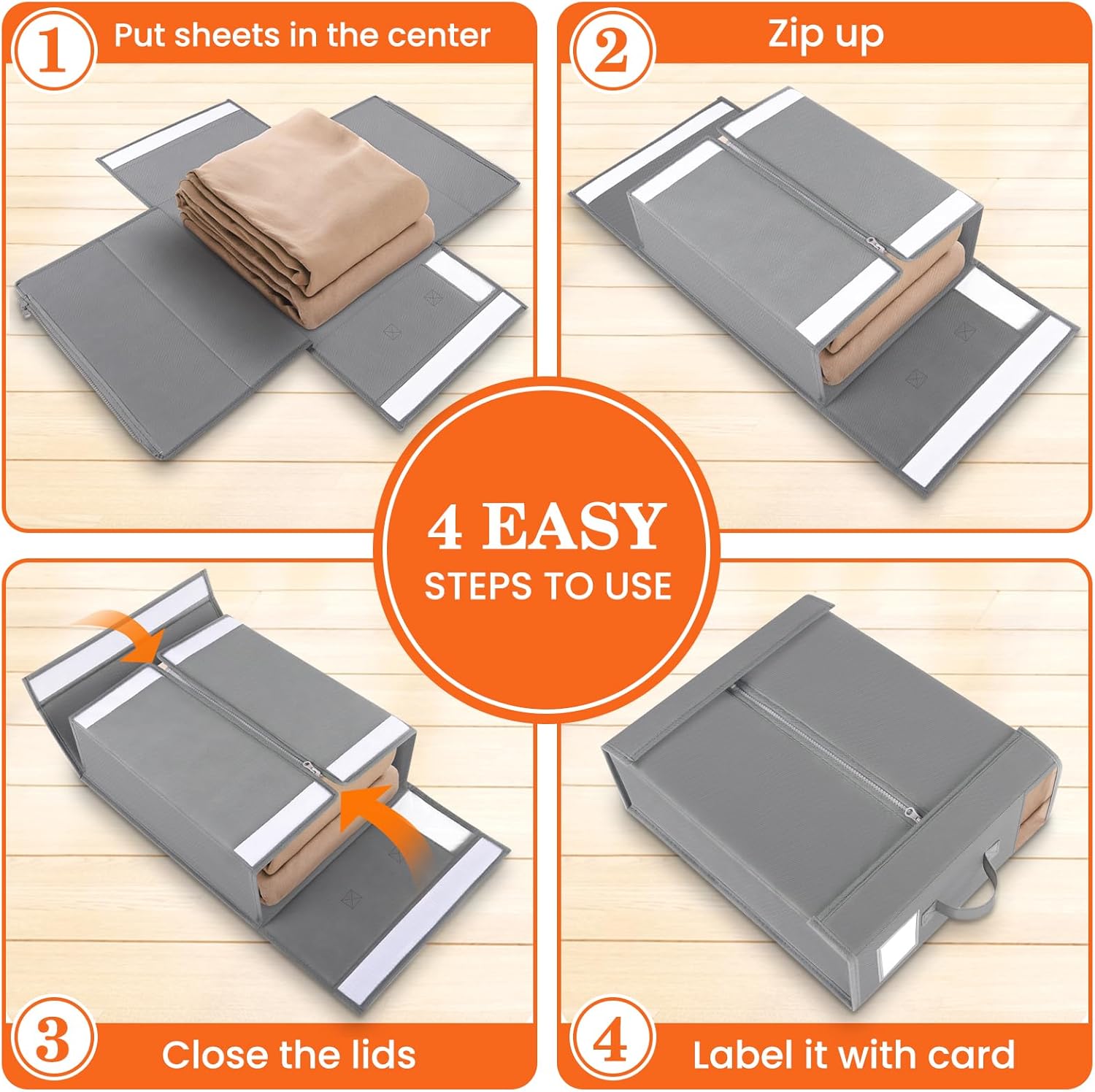 WOWBOX Sheet Organizers - Under Bed Storage with Label Cards & Clear Window | 6 Pack, Gray
