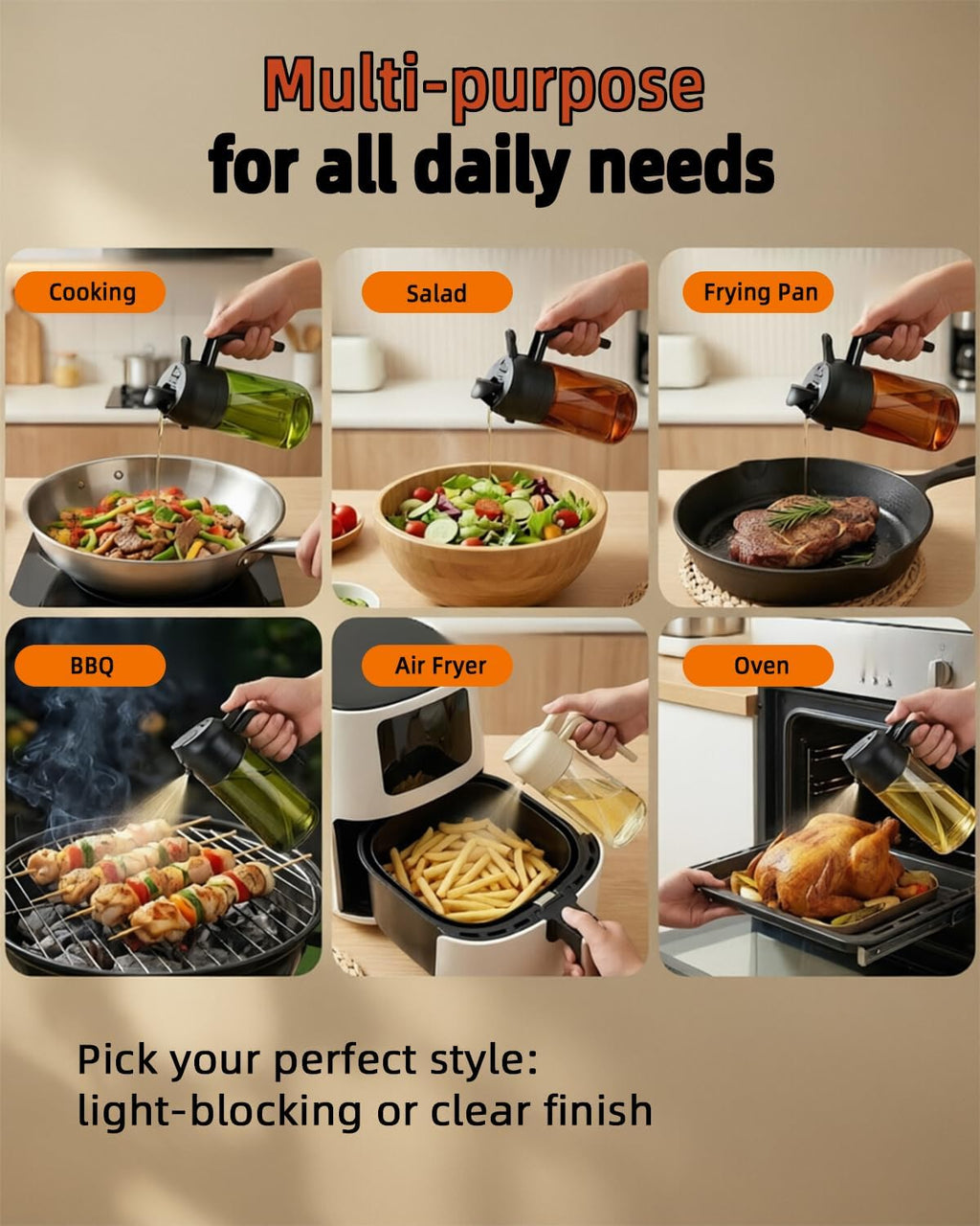 Oil Sprayer 16oz by [Brand Name] - 2-in-1 Food Grade Glass Dispenser for Cooking & BBQ (Black)
