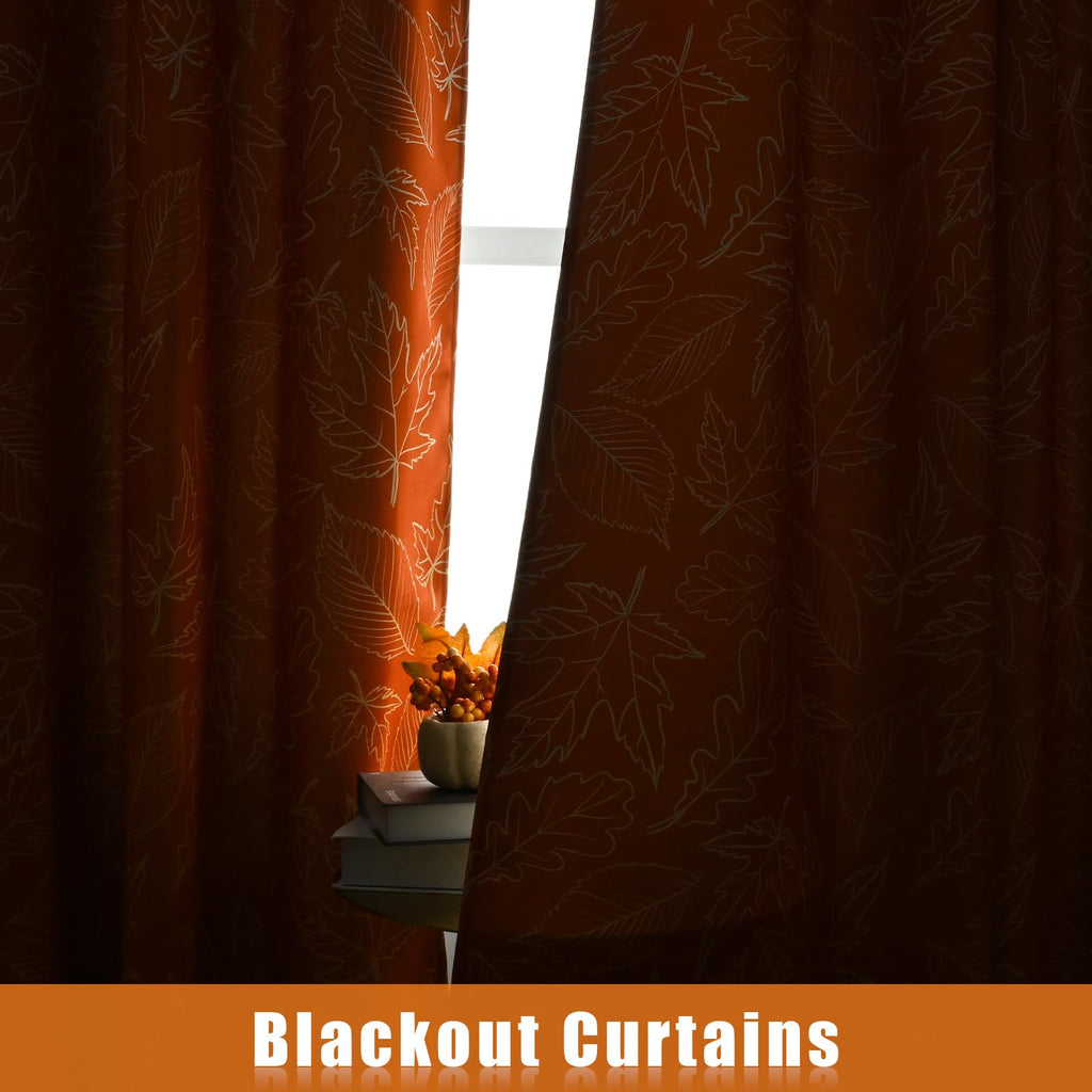 FRAMICS Thanksgiving Fall Curtains for Living Room Maple Leaves Curtains 84 Inch Length Blackout Thermal Insulated Window Curtain 2 Panels Set Grommet Room Darkening Curtains for Bedroom Dining Room