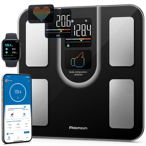 Masmssm Scale for Body Weight, FSA&HSA Eligible, Smart Scale with 9-in-1 VA Display, Bathroom Scale with 22 Body Metrics, Heart Rate, BMI, Body Fat, Muscle Mass, Compatible with iOS & Android
