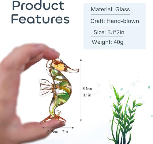 HDCRYSTALGIFTS Seahorse Glass Figurine - Handmade Miniature Ocean Decor Collectible Gift (3 Inch)