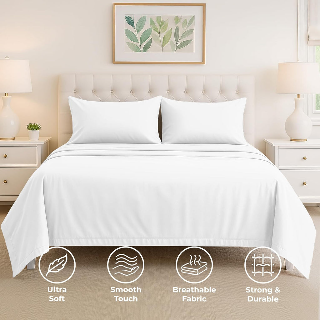Pure Bedding Queen Sheet Set - 4-Piece Luxury White Bed Sheets | Soft 1800 Brushed Microfiber - Deep Pocket Design