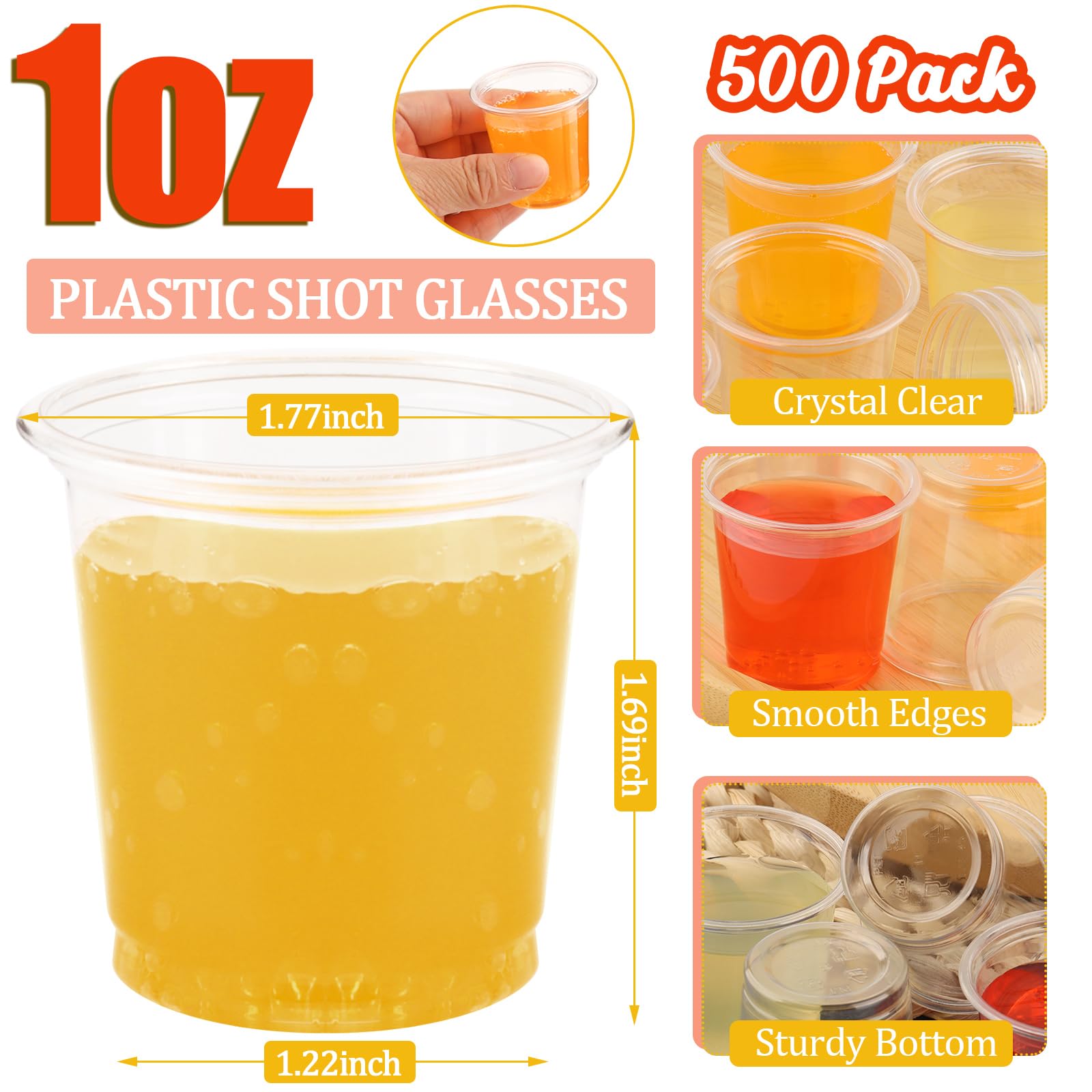 GGOLDMER 600 Pack 2oz Plastic Shot Glasses - Disposable Shot Glasses Mini Shot Cups for Wedding, Holiday, Party, 2 oz Shot Cups for Beer, Vodka, Whiskey, Tequila, Snacks (Clear)