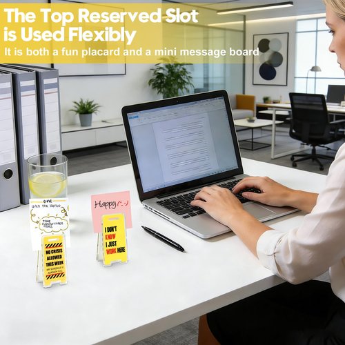 24 Pack Funny Office Desk Signs, Mini Acrylic Yellow Caution Desk Signs Office Decorations for Coworker Women Men Boss and Employee Appreciation Gifts