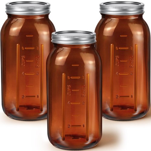Norme 3 Pcs 64 oz Glass Mason Jars Glass Mason Jars Canning Container Set Embossed Half Gallon Fermenting Container with Airtight Lids for Canning Freezing Preserving Beverages Decor (Amber)