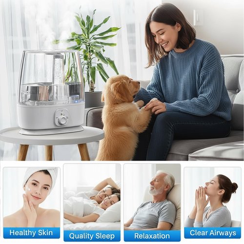 6L Humidifier for Large Room - Cool Mist Ultrasonic with 60H Runtime, Top Fill, Whisper Quiet ≤28dB, Auto Shut-Off, Essential Oil Diffuser & Night Light for Baby Nursery Bedroom Office