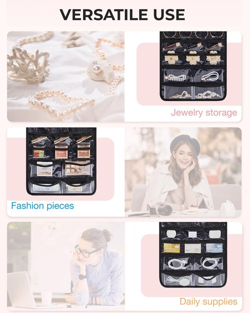 BAGSMART Hanging Jewelry Organizer, Jewelry Holder Organizer Accessories Organizer, 68 Pocket Earring Organizer Organizer for Wall Holding Jewelries,Large Black 1 Piece