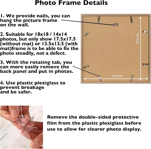 JCJMY 18x18 Rustic Brown Picture Frame - Display 14x14 Photos with Mat or 18x18 Without Mat | Shatter-Resistant Plexiglass
