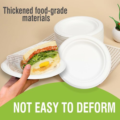 Heavy Duty Biodegradable Paper Plates | Skiennix 6-Inch White Disposable Plates - 100 Count, Compostable & Leak-Proof