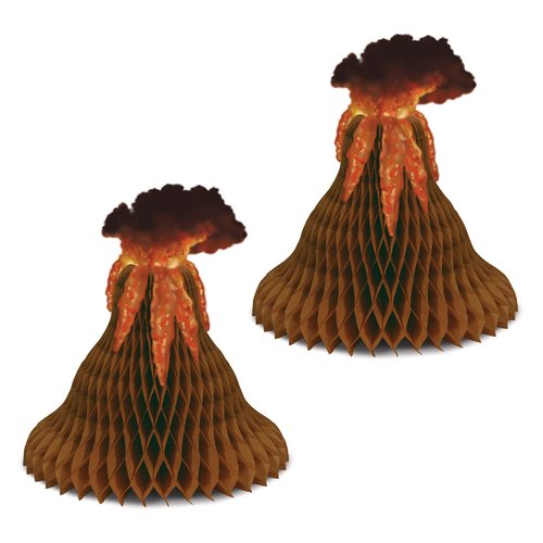 Beistle 2-Piece Tissue Volcano Centerpieces, Tropical Island Party Decorations, Dinosaur Party Decor, Lava Party Accessories, 15"