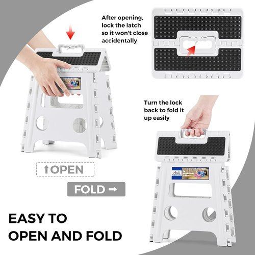 ACKO Folding Step Stool - 13" Heavy-Duty Step Stool for Adults & Kids | Versatile White Design for Kitchen & Garden