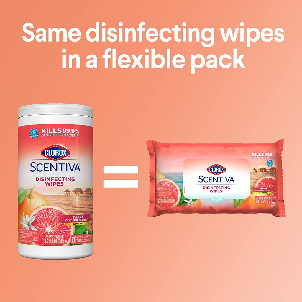 Clorox Cleaning Bundle Disinfecting Mist Lemon & Orange Blossom Scent 1 Spray Bottle, 1 Refill, 16 Fl Oz Each Scentiva Disinfecting Wipes, Pacific Breeze Coconut Scent-3-Pack-75ct Each
