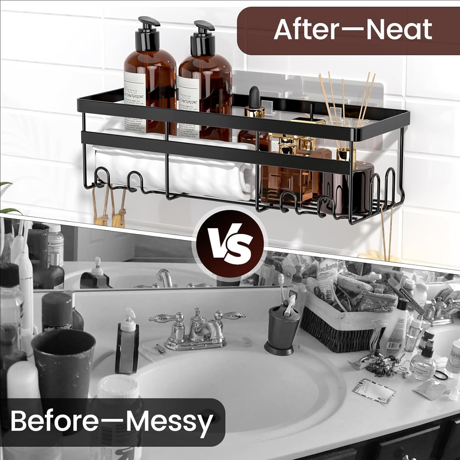 WOWBOX Shower Caddies - 2 Pack Adhesive Hanging Shelves | No-Drill Stainless Bathroom Organizers