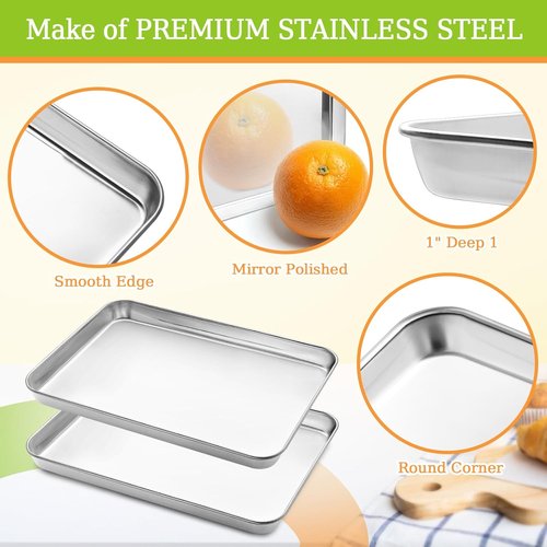 CEKEE Stainless Steel Baking Sheets - Heavy Duty 2PCS Cookie Tray Set | Easy Clean, 12.59 x 9.84 x 1 Inch