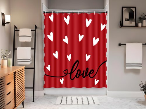 Tieshankao Valentines Shower Curtain Bathroom Decor Scalloped Red Love with 12 Hooks 72 x 72 Inches - Style 6
