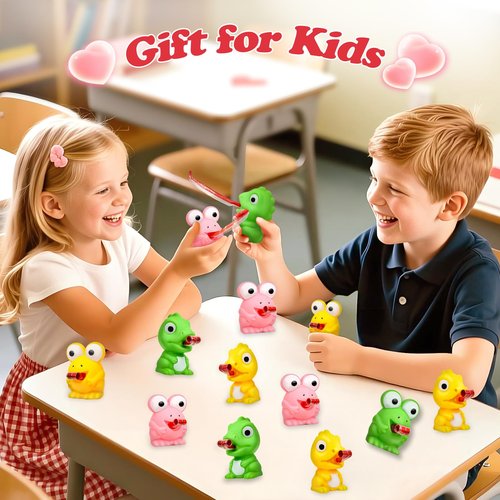 ShyLizard 24 Packs Valentine's Day Cards for Kids with Squeeze Animals Dinosaur Frog Toys, Valentines Day Gifts for Kids Sensory Fidget Toys Tongue Sticking Out, Classroom Exchange Prizes Party Favor