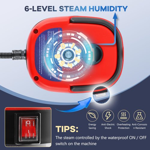 Moongiantgo High Pressure Steam Cleaner, 2500W Portable High Temp Bathroom Power Steamer Cleaning Machine Steam Humidity Adjustable For Home Use Kitchen Grease Car Detailing (110V, Red)
