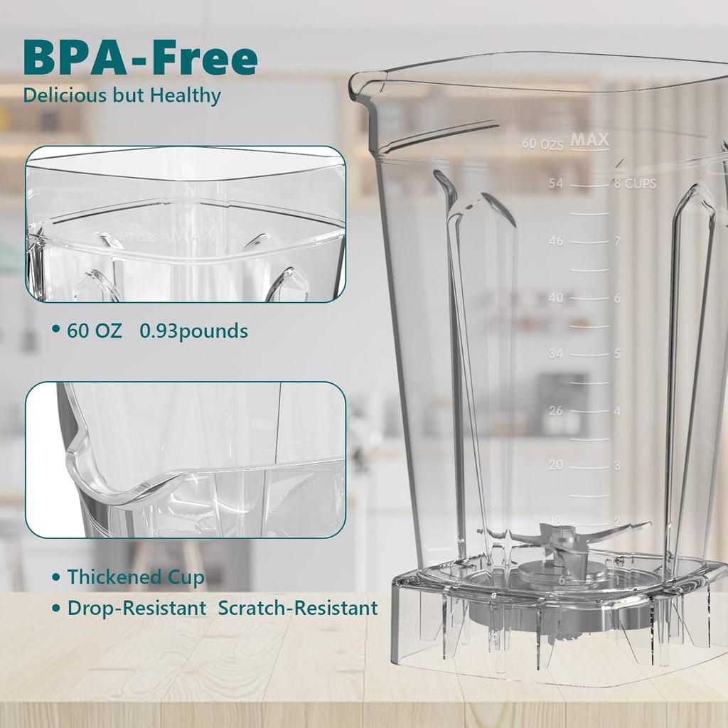 OMMO Blender 1800W - Professional High-Speed Countertop Blender with 60oz BPA-Free Jar for Smoothies & Shakes
