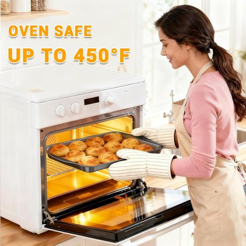 Carbon Steel Baking Pan Set by [Brand Name] - Nonstick Cookie Sheets with Cooling Racks | 13/15/17 Inch, Rust & Warp Resistant