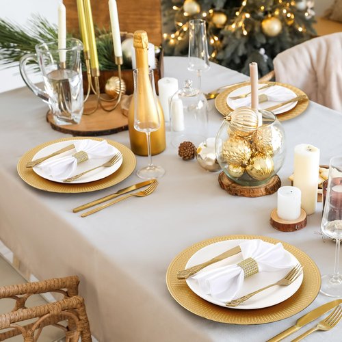 Widecook 50 Pack Gold Charger Plates Bulk for Dinner Plates 13" Beaded Shaped Service Chargers Bulk, Plastic Wedding Chargers for Christmas Thanksgiving Party Wedding Birthday Anniversary