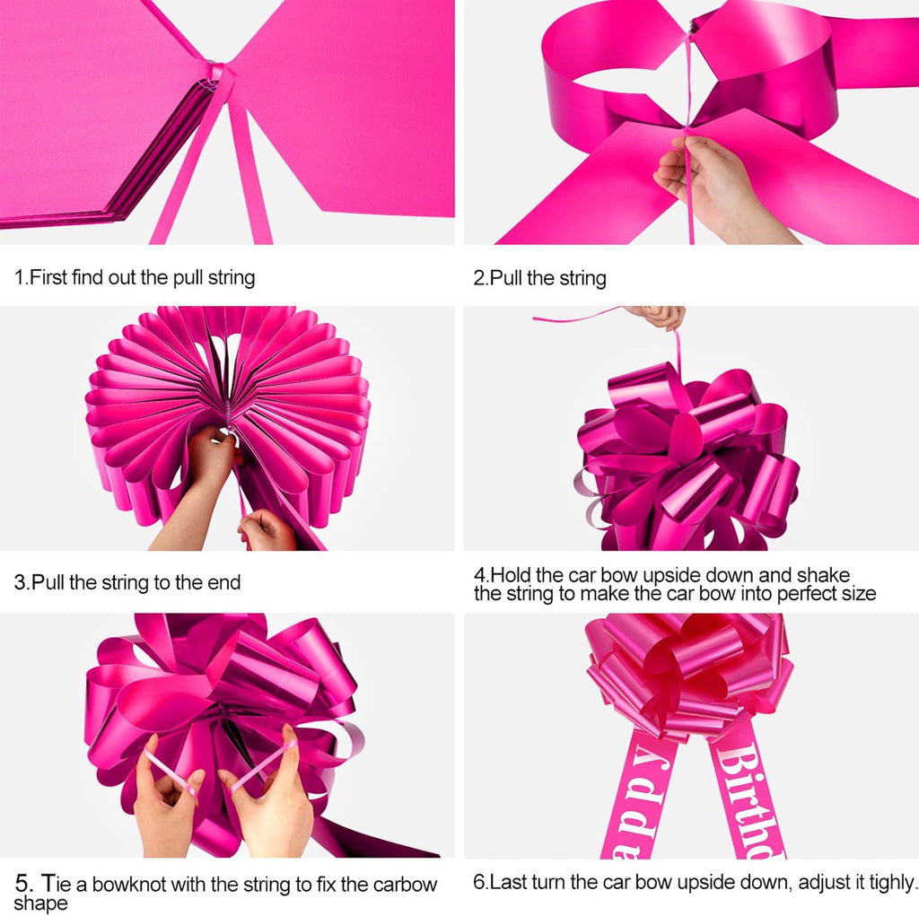 WILLBOND Large Happy Birthday Car Bow - Festive Gift Wrapping Decoration | 20 Inches, Rosy