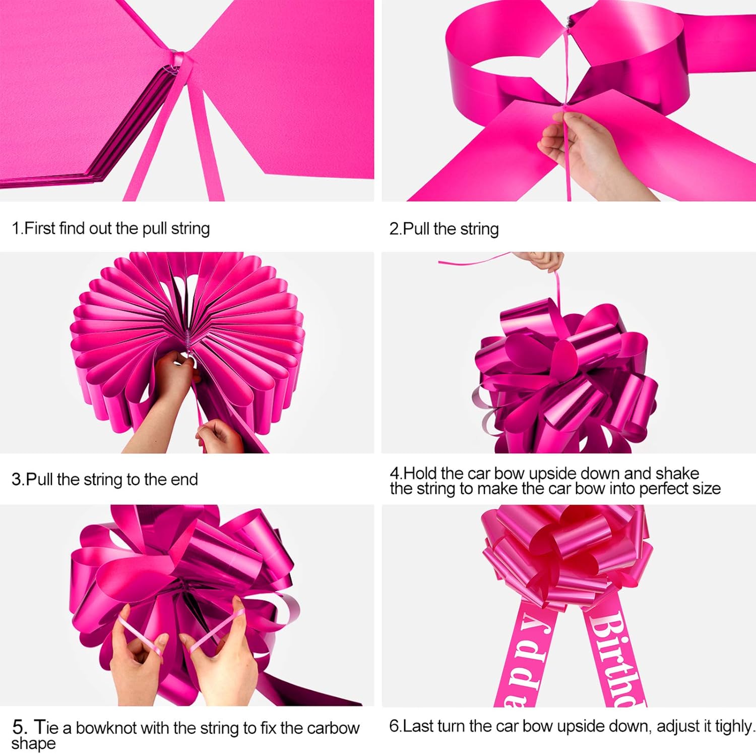 WILLBOND Large Happy Birthday Car Bow - Festive Gift Wrapping Decoration | 20 Inches, Rosy