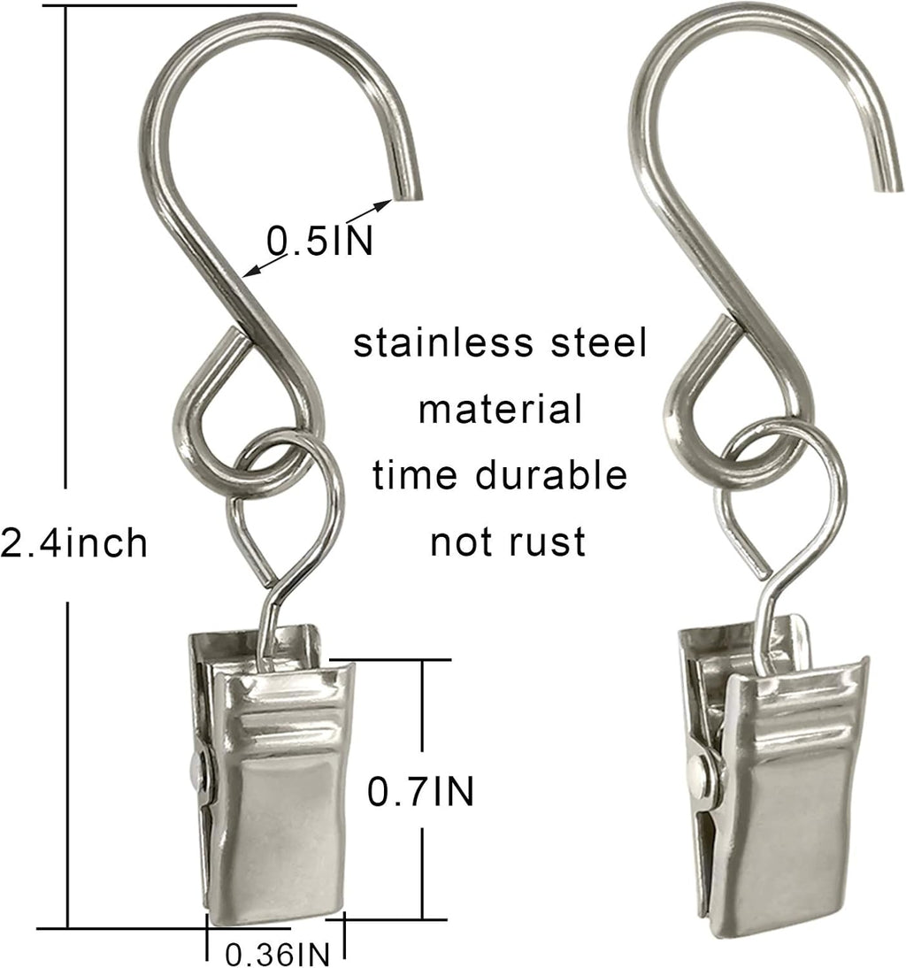 Skiennix Stainless Steel S Hooks - 50 Pack Hanging Clips for Party Lights & Art Display | 2.4 Inch, Silver
