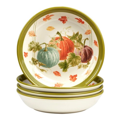 Certified International Autumn Harvest 9" Salad/Dessert Plates and Soup/Cereal Bowls, Set of 8, Multicolor
