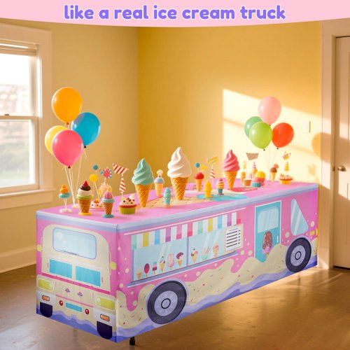xbaiyanr 6FT Ice Cream Party Tablecloth,Ice Cream Birthday Party Decor for Baby Shower Sweet One Birthday Donut Themed Party Supplies