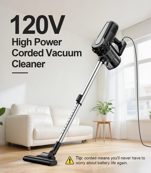 qimedo Corded Stick Vacuum Cleaner,600W Plug in Stick Vacuum Cleaner for Home,Handheld Vacuum Cleaners for Hard Floor,Carpet