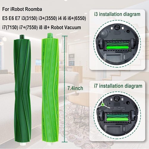 2 Set Replacement Roller Brushes Compatible for iRobot Roomba E & I & J Series, i7 i7+ i3 i3+ i6+ i8+ j7 j7Plus E5 E6 E7, Vacuum Cleaner Accessories, Multi-Surface Rubber Brush